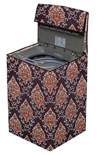 Image of Kuber Industries Floral Print Dustproof Cotton Top Load Fully Automatic Washing Machine Cover, Brown-KUBMART10178