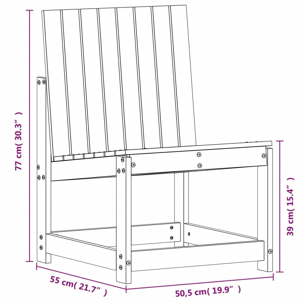 Silla de jardín marrón cera, 50,5 x 55 x 77 cm, madera maciza de pino, robusta pieza de mobiliario para exterior para patio y jardín, cómodo asiento para terraza