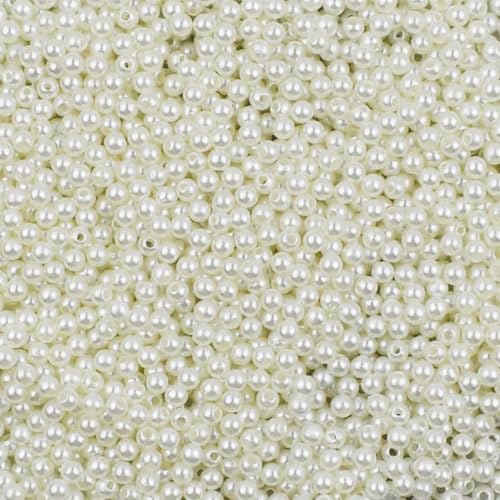 2000 Pieces Ivory Pearl Beads for Jewelry Making 4mm Plastic Pearl Bead Round Loose Pearls Faux Pearls Beads with Hole for DIY Crafts Earring Necklace Vase Filler Home Wedding Party Decoration (Ivory)