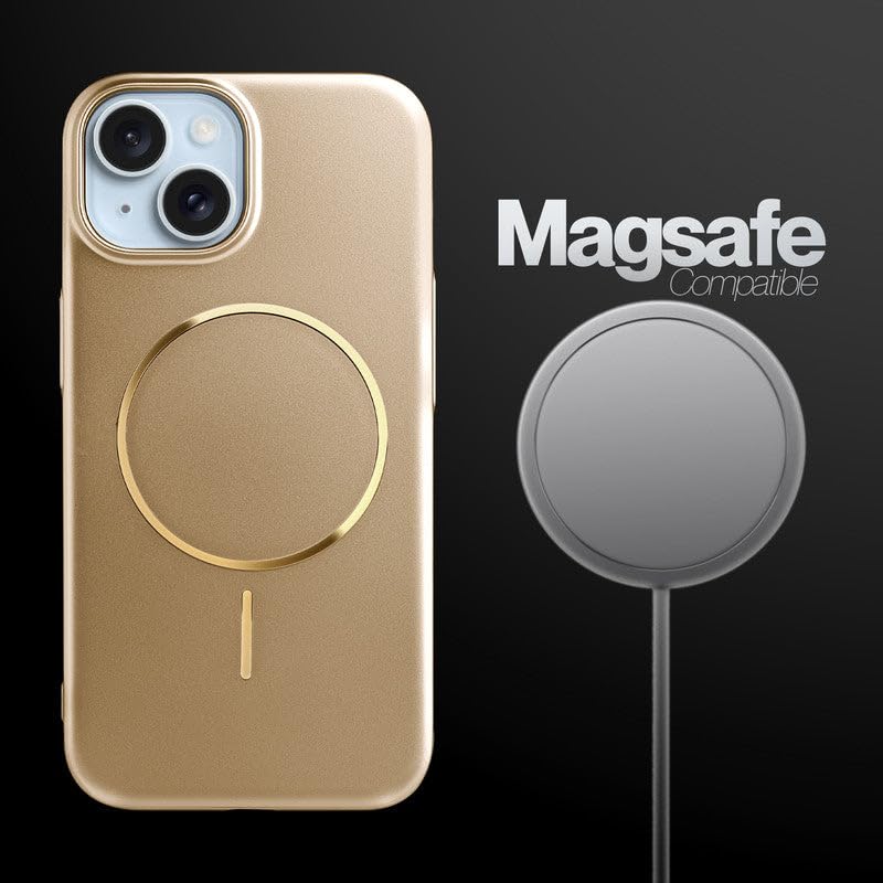 Image of AIBEX Ultra-Thin Mag-Saf Back Cover Case Compatible with iPhone 15| Slim Fit Scratch-Resistant Matte | Magnetic Wireless Charging | Microfibre Lining | Camera Protection (PC Material) - Gold