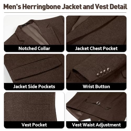 Tweed Mens Suit Slim Fit 3 Pieces Herringbone Mens Wedding Suit Groomsmen Tuxedos Prom Suit Jacket Vest Pants4