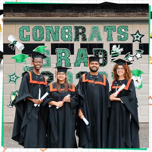 Image of Landhoow 30 Pcs Graduation Car Magnets 2026 Senior Graduation Car Decoration Bumper Sticker Congrats Grad Magnet Magnetic Refrigerator Decal for Grad Parade Party Supplies(Green, Black)