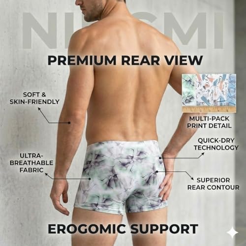 Image of NINGMI Men's Ultra-Soft Printed Trunk Briefs - Premium Imported Nylon Blend, Breathable & Moisture-Wicking Underwear, Tag-Free Comfort with 4-Way Stretch