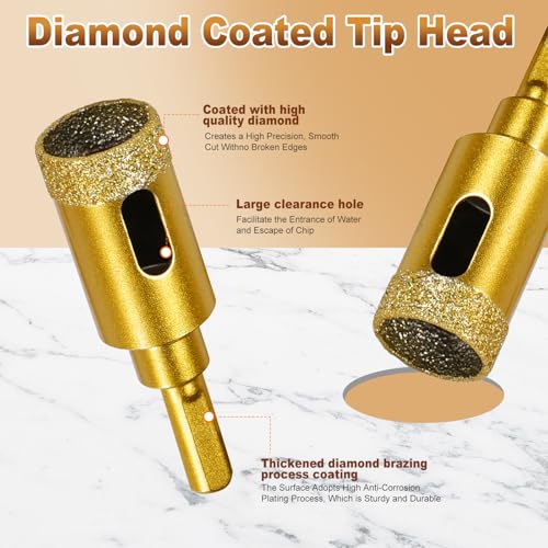 Image of Diamond Hole Saw Bits,Tile Hole Saw Kit 1 /2 inch Diamond Core Drill Bit 2pcs for Porcelain, Tile, Ceramic, Glass, Tile,Granite,Stone,Marble 12mm