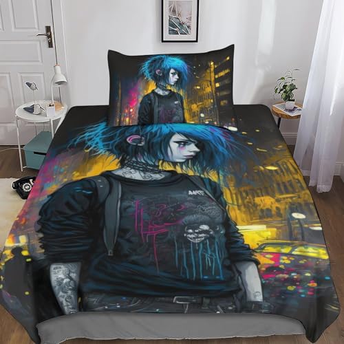 Housse de couette emo girl 3 pièces 135x200cm en microfibre douce