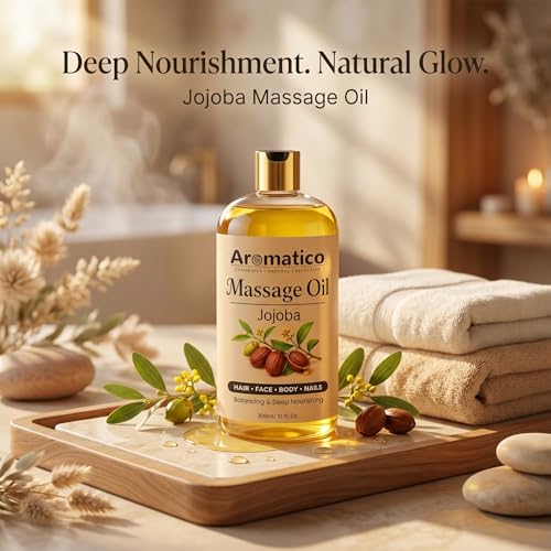 Image of AROMATICO Jojoba Massage Oil - Carrier Oil for Massage with Almond & Sesame for Full Body Hydration, Cold Pressed Skin Nourishment | 300ml
