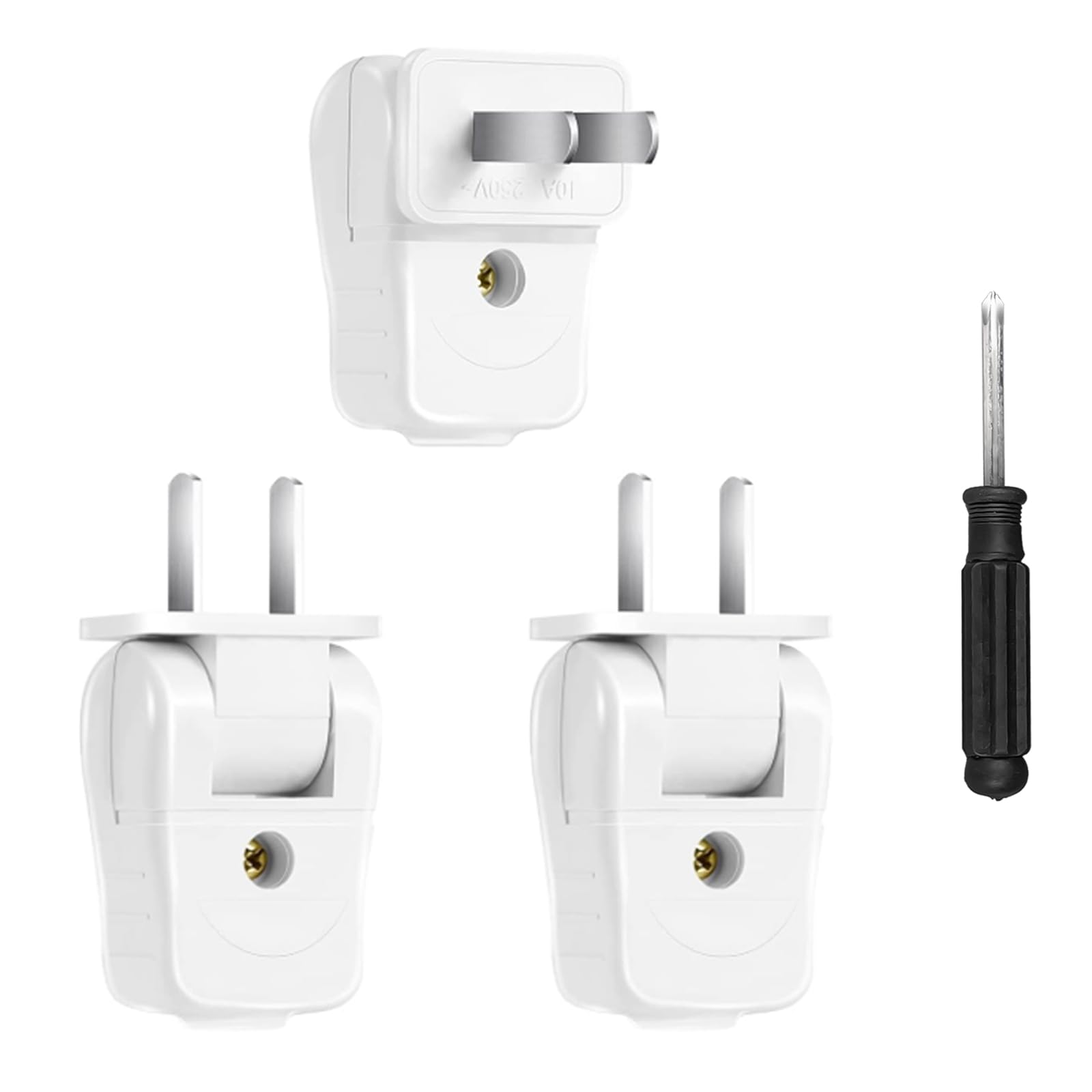 Photo 1 of Replacement Plug 2 Prong, Extension Cord Replacement Male Power Plug, 3 Pcs Rotatable Electric Plugs with 1 Screwdriver, Plugs Replacements 2 Prong, for Small Appliances Strips Lamps DIY Craft, White