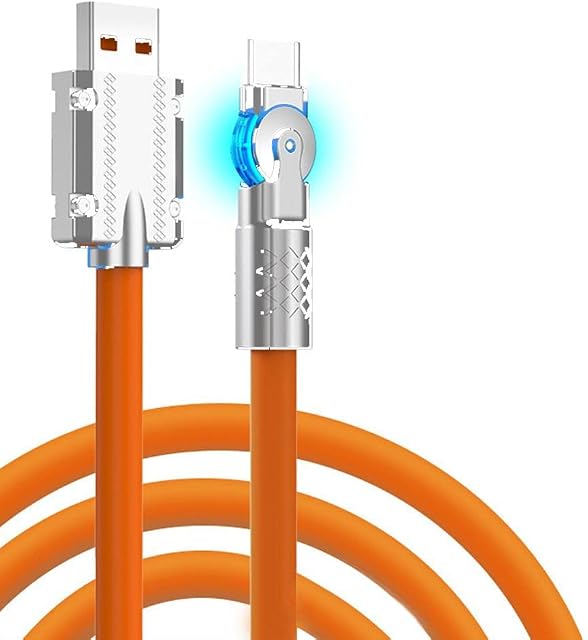 DHliIQQ 180 Rotating Fast Charge Cable, 180° Rotating Fast Charge Cable, USB to C Durable to Avoid Breakage, Flexible Rotary Connector Thick Rubber Safety Charging