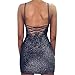 VANCOL Women's Sexy Glitter Spagetti Straps Lace Up Back Bandage Bodycon Mini Club Party Dress (XL, Pink)