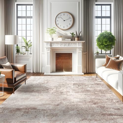 RUUGME Washable Abstract Rug 8X10:Living Room Large Vintage Area Rug Soft Indoor Low Pile Carpet for Bedroom, Dining Room Non-Slip Stain Resistant Low plie Distressed Floor Decor 8X10 Brown