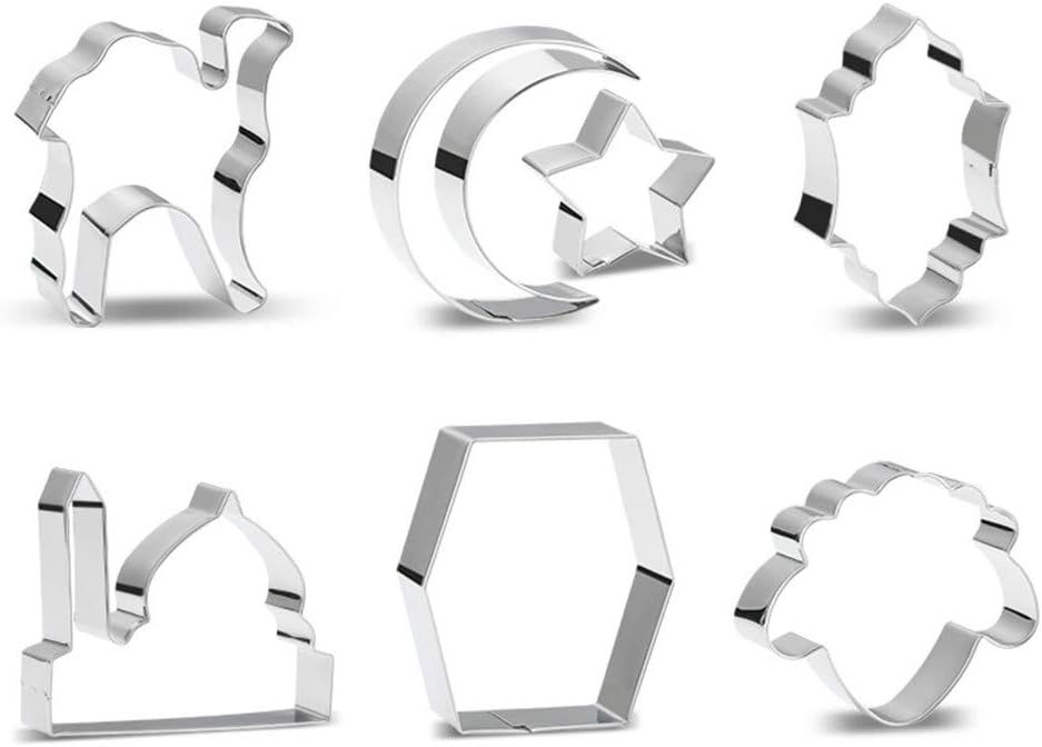 fivekimRamadan Decoration Cookie Cutters Set Moon Star Biscuit Mold Diy Cake Baking Cookie Cutter Silver
