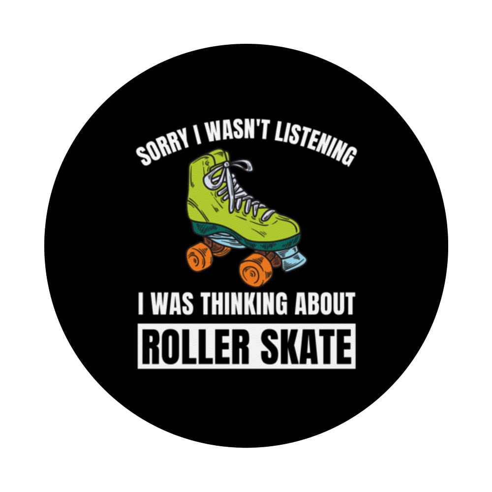 Roller Skate Lover Thinking About Roller Skate PopSockets Swappable PopGrip, Black - Image 3