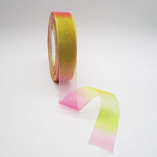YANGWEN 10MM 50 Yard Gradient Colorful Chiffon Shimmer Ribbon, Sheer Satin Organza Rainbow Ribbons for Gift wrap Decoration DIY Crafts Christmas Wedding Party Birthday Festival Decor Supplies