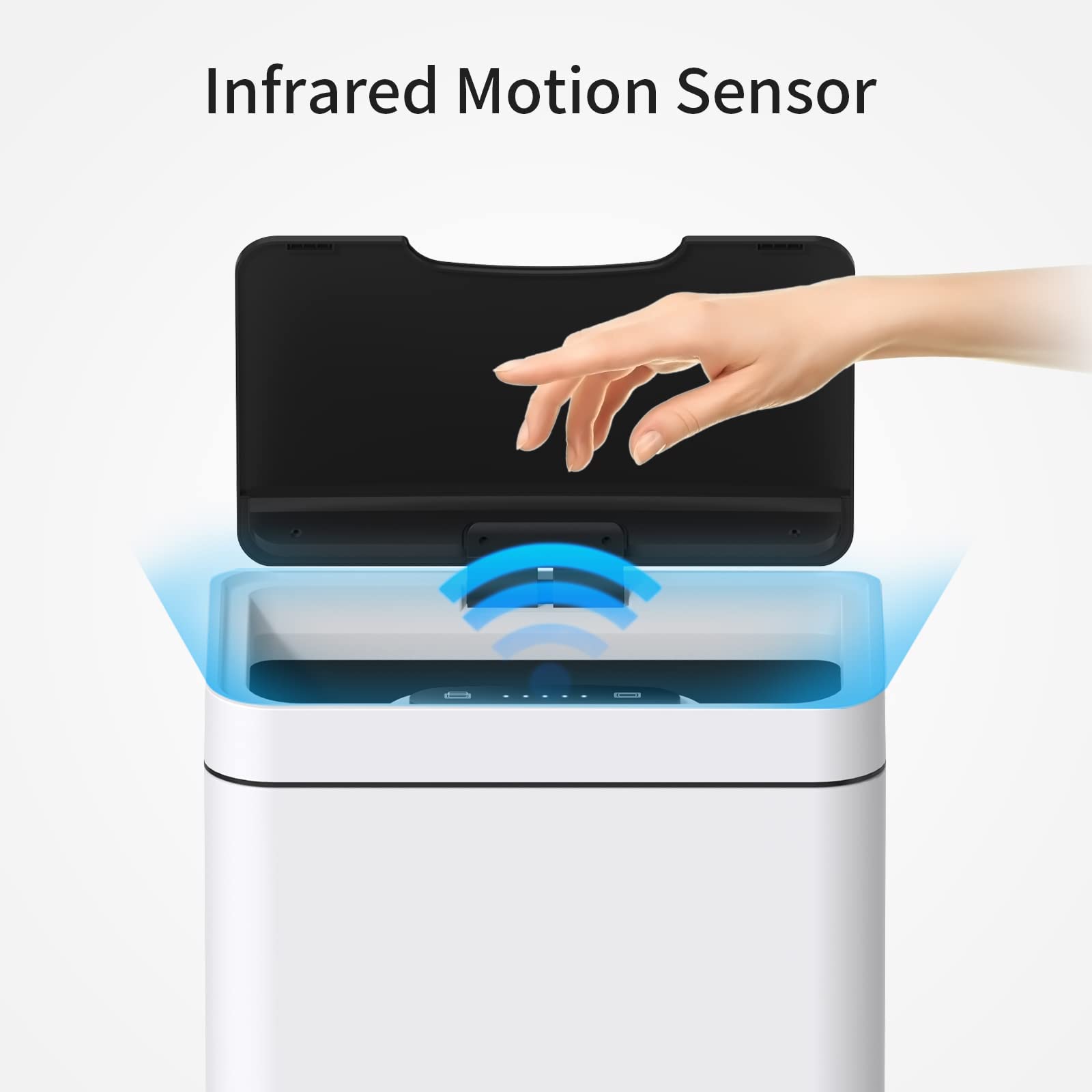 Mbillion Automatischer Mülleimer, 50L, Berührungsloser Sensor, Edelstahl, Intelligenter Mülleimer mit Deckel für Küche, Schlafzimmer, Home Office (Weiß)