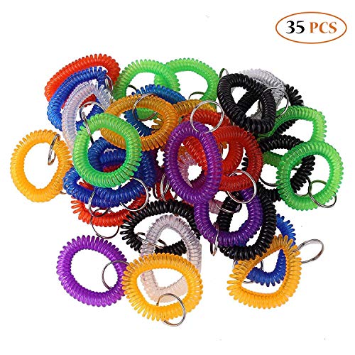 Pack of 35 Assorted Color Stretchable Plastic Bracelet Wrist Coil Wrist Band Key