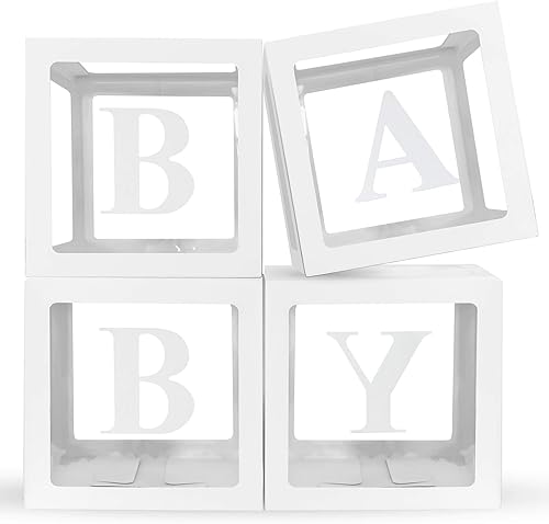 Cajas de baby shower para decoración 4 bloques de letras blancas decoración de baby shower suministros de fiesta de revelación de género juego de disponible en Yaxa Colombia