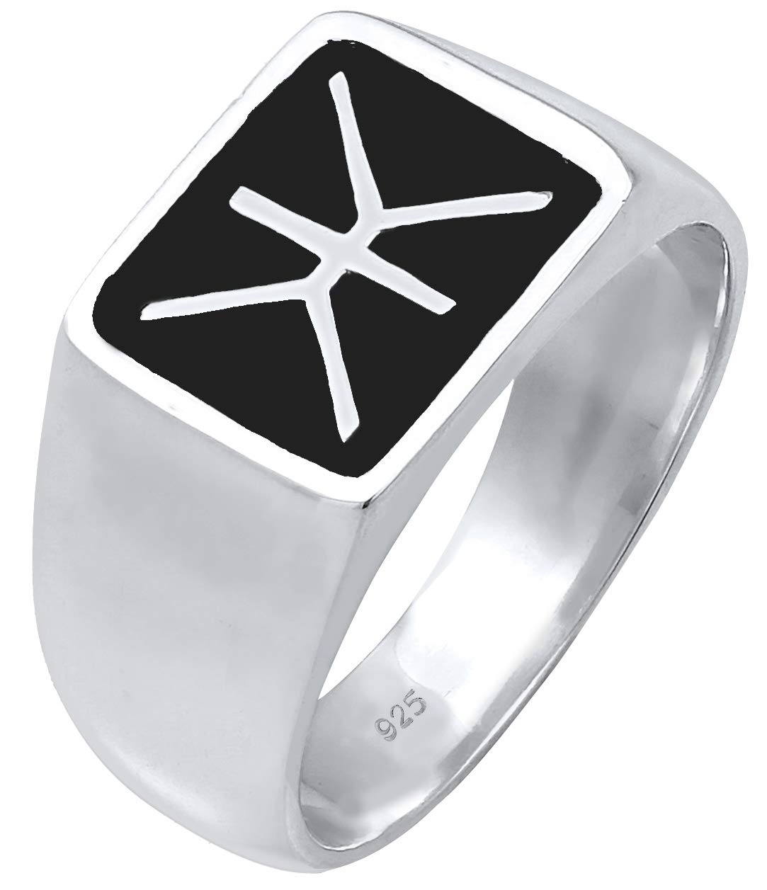 Kuzzoi Anillo de sello para hombre, macizo, 14 mm de ancho, en plata de ley 925, logotipo negro oxidado con grabado, anillo para hombres en el tamaño de anillo 60 – 66, 0601860719