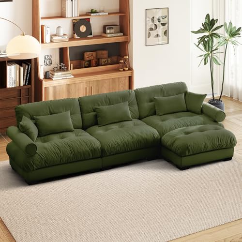 Image of SoarFlash Sectional Sofas Couches for Living Room, L Shaped Couch Sofa Set, Small Couches for Small Spaces, Apartment with Movable Ottoman, Green