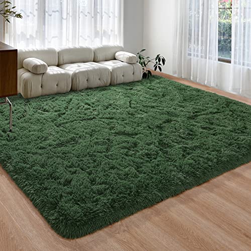 Pettop Shag Area Rug Fluffy Carpets, 5X8 Feet Deep-Green Rugs For Living Room Bedroom Girls Kids Room Nursery Home Decor, Upgrade Anti-Skid Durable Rectangular Rug, Deep-Green #TOP1