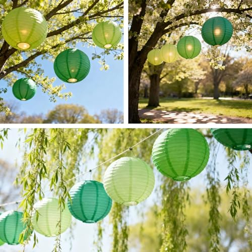 Image of Chinese Paper Lanterns - Pack of 10, 10-Inch Light Green /Green Hanging Lights for Birthday Party Decorations, Ceiling Decor, Rainbow Classroom, Wedding, and Home Party