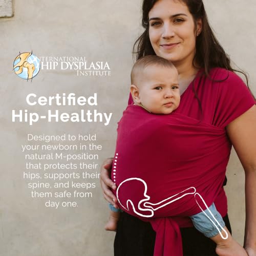Image of Boba Baby Wrap Carrier - Stretch Cotton Newborn Sling, Sangria | Breathable hands-free babywearing carrier wrap; ergonomic, secure hold for newborn to toddler 7-35 lbs.