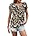 WNEEDU Tee Shirt Femme Col Rond Haut Manche Courte Top Décontracté Été T-Shirt Manche Chauve-Souris Chemisier avec Boutons Imprimé Léopard XXL