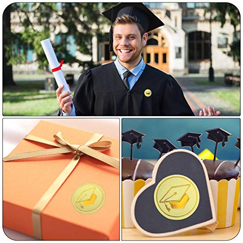 360 Pcs Grad Metallic Sticker Graduation Cap Stickers Gold Foil Seals 1.18 Inch Graduation Hat Decals For Graduation Envelopes Diplomas Certificates School (Grad Style) #TOP6