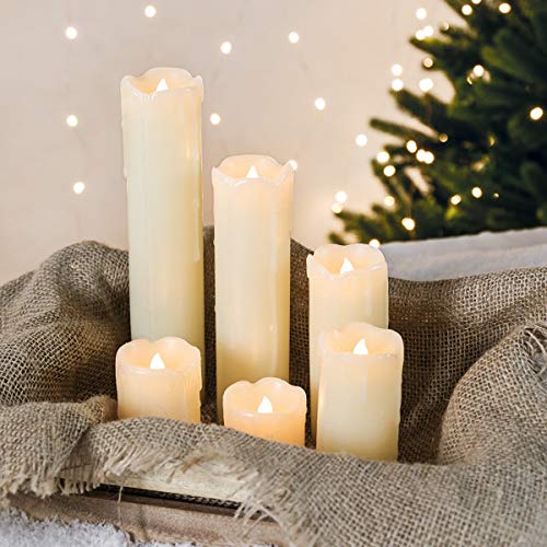 Festive Lights Lot de 6 Bougies LED Effet Flamme Vacillante en Cire Effet Fondu type Pilier Éclairage Ultra Réaliste Décoration Intérieure (Piles Incluses)...