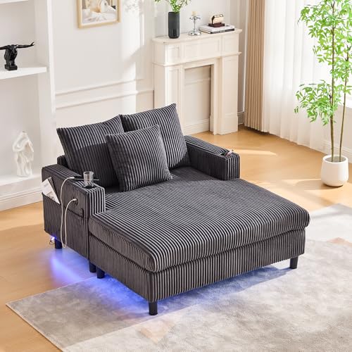 Bladez Sillón reclinable moderno - Sillón de relax suave con soporte para bebidas, puertos USB y luz LED - Cómodo sillón para salón, dormitorio y jardín de invierno (gris oscuro)