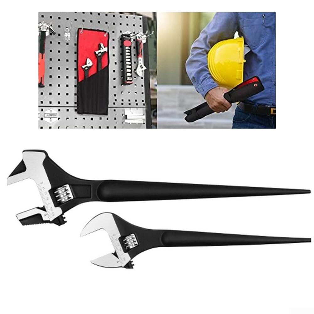 Set di 2 chiavi inglesi regolabili, 30,5 cm e 40,6 cm, con ganasce reversibili, colore nero, per chiave a punta conica in acciaio CR-V