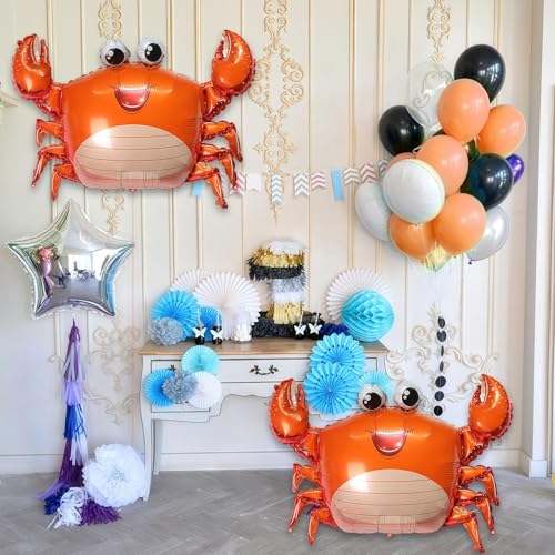 Image of Sea Animal Balloons 4pcs Ocean Themed Balloon Party Decoration,Large Crab 30 Inch Mylar Balloons,Ocean Balloon Birthday Party Decorations