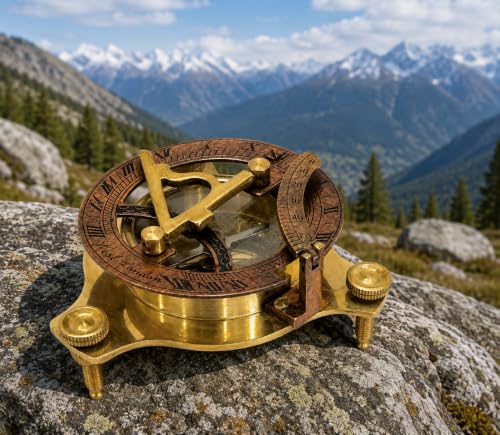 Brújula de bolsillo de latón hecha a mano, reloj de sol redondo West London, accesorio steampunk, brújula para barco marino miniatura 2