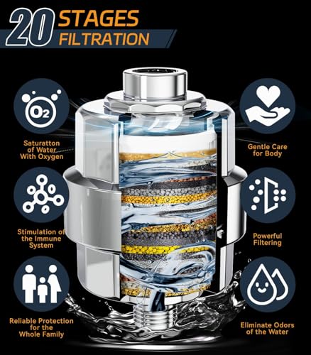 Image of Shower Filter, EMBATHER 20 Stage Shower Head Filter for Hard Water Remove Chlorine /Fluoride /Heavy Metals,High Output Shower Softener Filter for Hair, 1 Cartridge -Polished Chrome