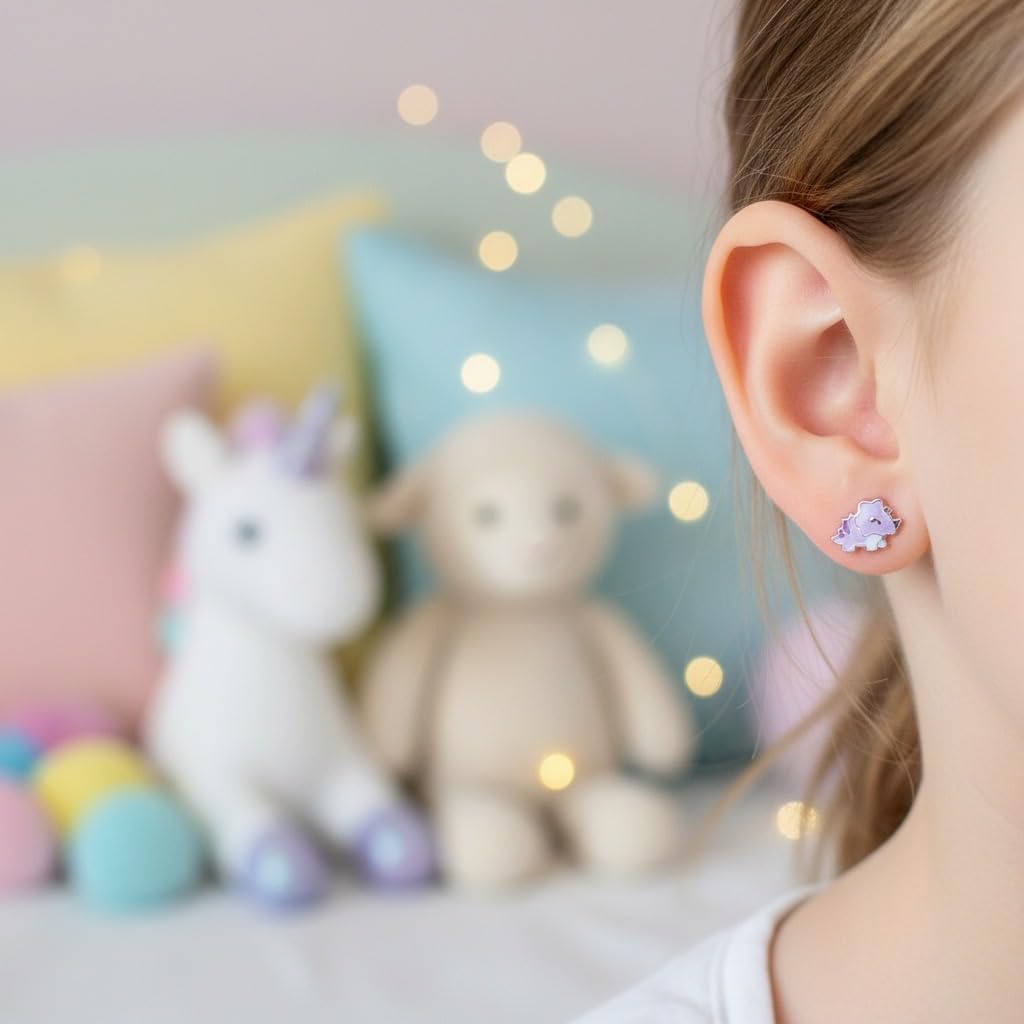 ICYROSE 925 Sterling Silver Set of 3 Pairs Assorted Dinosaur and Friends Stud Earrings (Nickel Free) Choice (Set-Pink Purple Blue) - Image 2