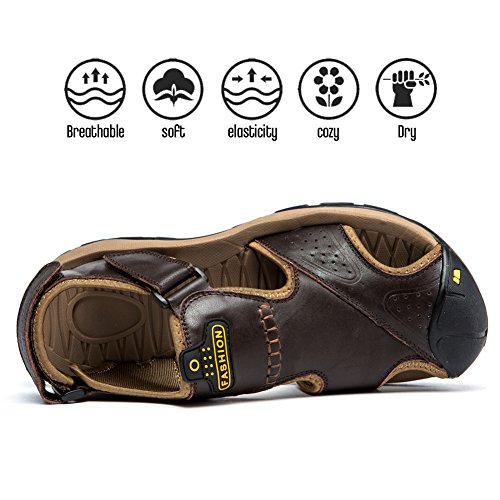 Image of Sandals for Men Leather Hiking Sandals Athletic Walking Sports Fisherman Beach Shoes Closed Toe Water Sandals
