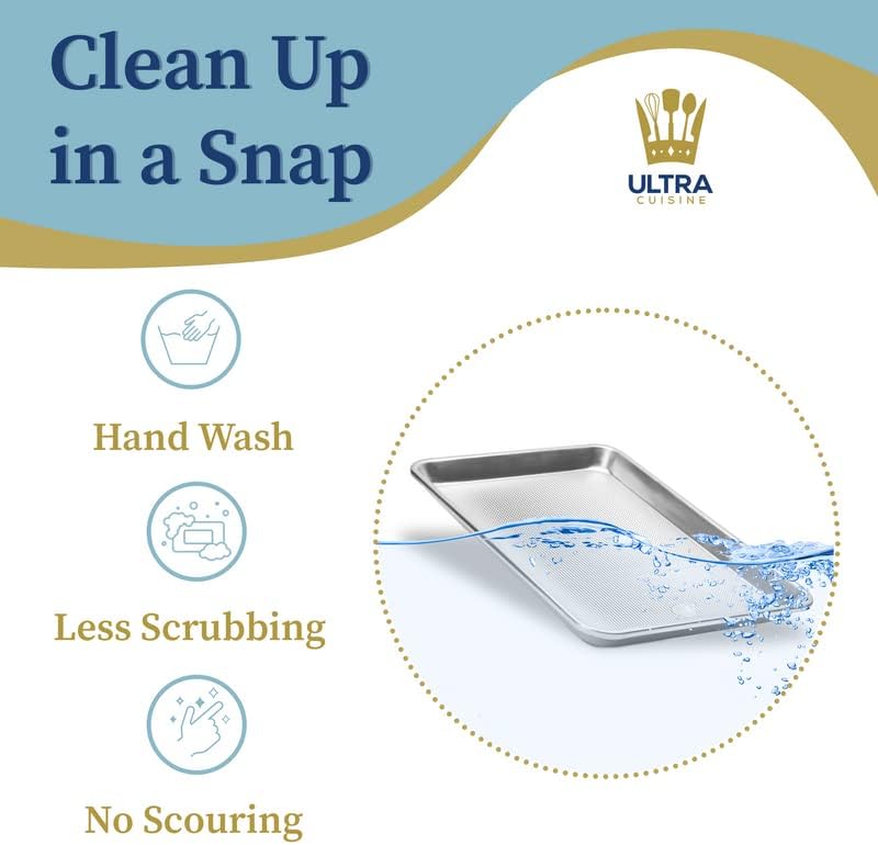 Miniatura 3 de Ultra Cuisine Juego de 2 bandejas de aluminio para hornear de media hoja, aptas para horno y resistentes a la deformación, bandeja para hornear