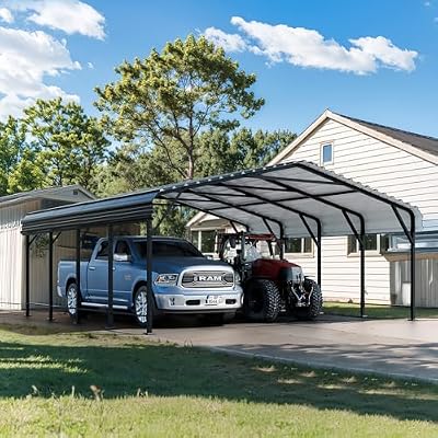 SUNLEI 20'x20'x9.7' Metal Carport for 2 Cars, Heavy Duty Metal Carport with Galvanized Steel Roof and Frame, Upgraded Extra Tall Garage for Bass Boats, Pickup, Trucks and Tractors