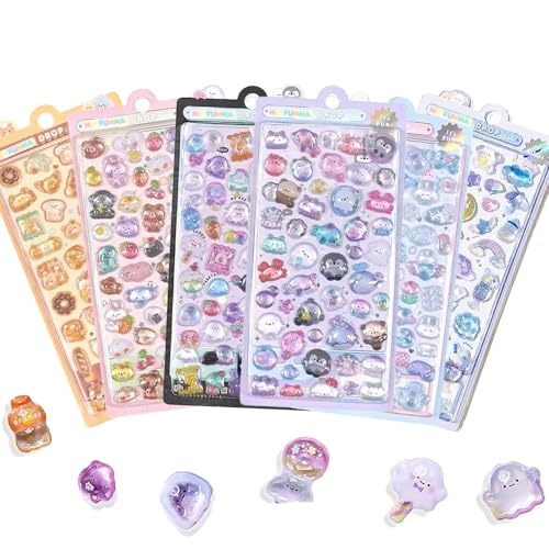 3D Aufkleber Tiere, 6 Sheets Aufkleber Puffy 3D, Cartoon Puffy Sticker, Mini Animals Sticker, Selbstklebend, Kawaii Motive, für Scrapbooking, Schulbelohnungen und Bastelarbeiten