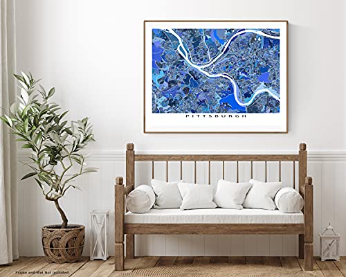Pittsburgh Map Wall Art Print 8X10, Pittsburgh Map Poster 24X36, Handmade Blue Geometric Pittsburgh Decor, Pittsburgh City Map Gifts By Maps As Art #TOP3
