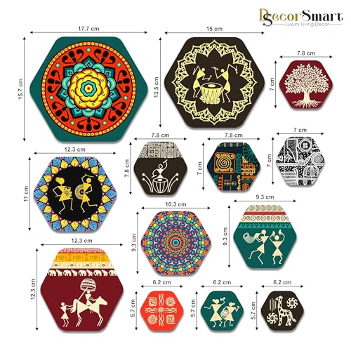 Image of Decor Smart Tribal Wooden Wall Art | Living Room Decoration | Cultural Folk Accent | Home Decor Decorative Artwork | Traditional Warli Mandala Wall Hanging | Ethnic Village Inspired Sticker (WPS 217)