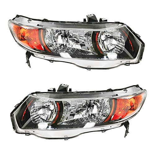 Image of TRQ Headlight Assembly Set HO2502134 HO2503134 Compatible with 2006-2009 Honda Civic