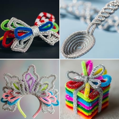 Image of Caydo 200 Pieces Glitter Silver Pipe Cleaners, Thick Fluffy Chenille Stems, Pipe Cleaner Crafts for Arts & Crafts, Perfect for Making Animals, Flowers, and Festive Decorations