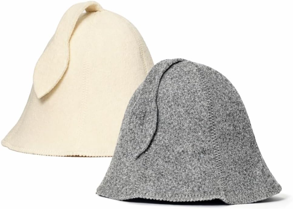 Grey and White Sauna Hat Pack of 2-100% Organic Wool Felt Hats for Russian Banya - Protect Your Head from Heat - English Sauna eBook Guide Included