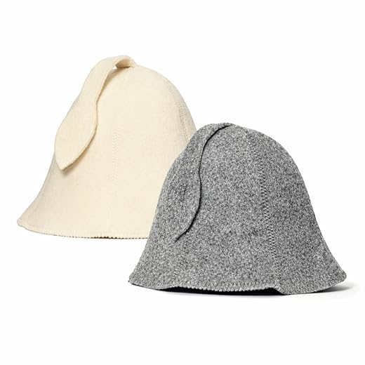 Grey White Organic Wool Sauna Hats 2-Pack