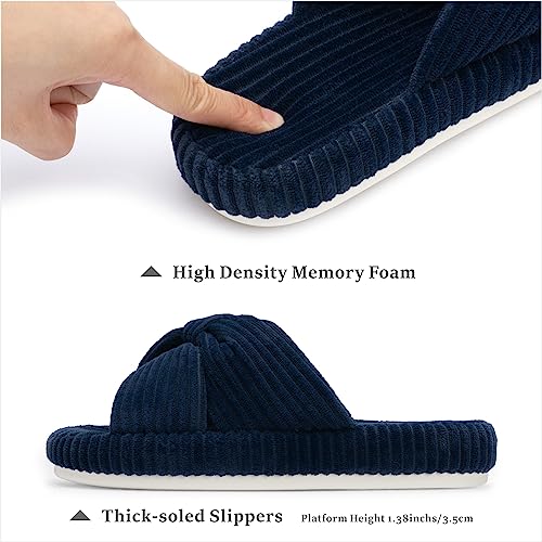 Image of Chantomoo Slippers for Women Memory Foam House Bedroom Corduroy Bow Crossbands Slipper Shoes Comfy Trendy Gift Slippers