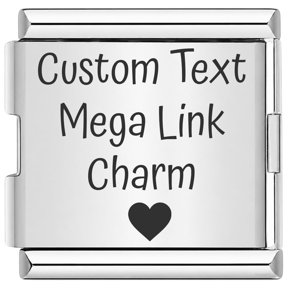 Personalised Custom Engraved Italian Charm Fits All 9mm Bracelet Links (Mega Link 18mm Heart)