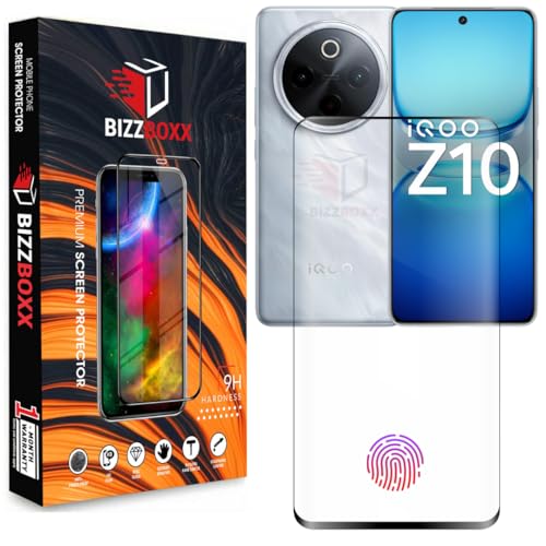 Image of Compatible with iQOO Z10 5G Full Glue Tempered Glass Screen Protector Guard Quad Curved Edges - Fingerprint Working, UV Glue Not Required (For iQOO Z10, 6.77 Inch) - Pack of 1