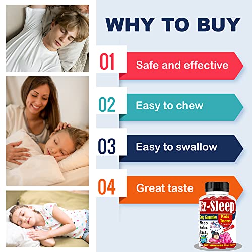 Ez-Sleep Melatonin Sleep Gummies For Kids And Children, Fruity Flavored Naturally Sourced Ingredients | Better & More Restful Sleep | Non Habit Forming Kids Gummy Vitamins | Vegan 60 Ct #TOP2