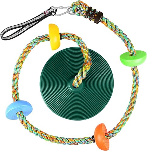 LittleBoyny Kletterseil Schaukel Baum Kinderschaukel mit Plattform und Scheibenschaukel Sitz Set Spielset Zubehör (Grün Schaukel)