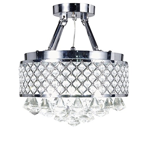 Diamond Life 4-Light Chrome Finish Round Metal Shade Crystal Chandelier Semi-Flush Mount Ceiling Fixture